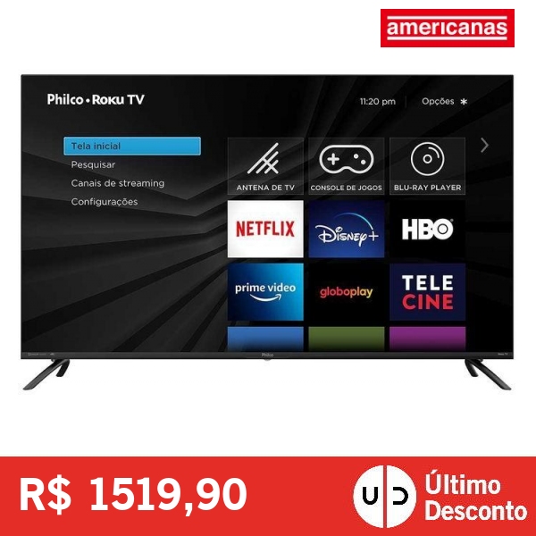Smart TV Philco Roku 50” UHD 4K PTV50G70R2CBBL Dolby Audio e HDR10