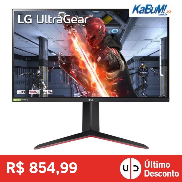 Monitor Gamer LG UltraGear 27 Full HD, 144Hz, 1ms, IPS, HDMI e DisplayPort, HDR 10, 99% sRGB, FreeSync Premium - 27GN65R
