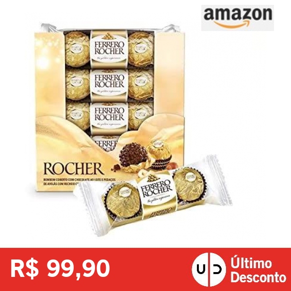 Caixa Chocolate Bombom Ferrero Rocher com 48 Bombons