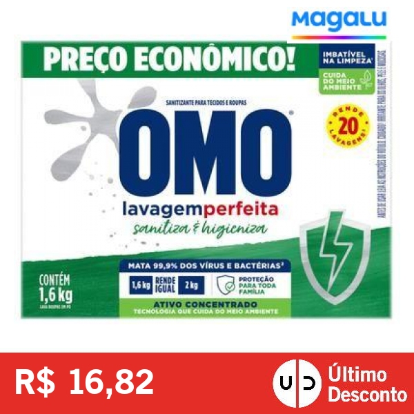 Sabão em Pó Omo Lavagem Perfeita Sanitiza e Higieniza Concentrado 1,6kg